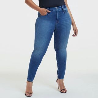 skinny blue jeans with compression area from Good American