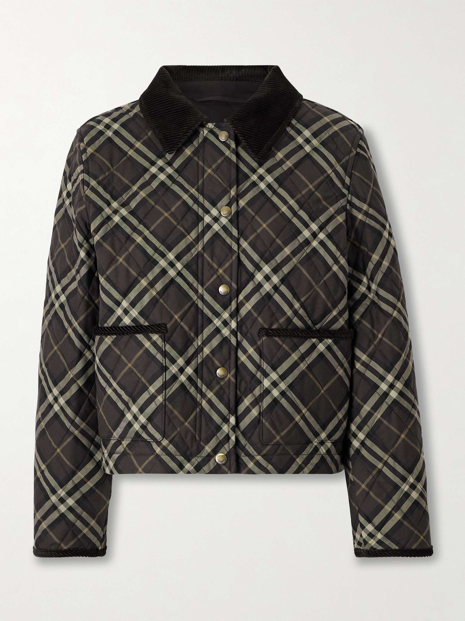 Corduroy-Trimmed Quilted Checked Cotton Jacket