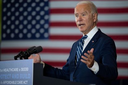 Democratic Presidential Candidate Joe Biden speaks at Beech Woods Recreation Center in Southfield, Michigan, on October 16, 2020.