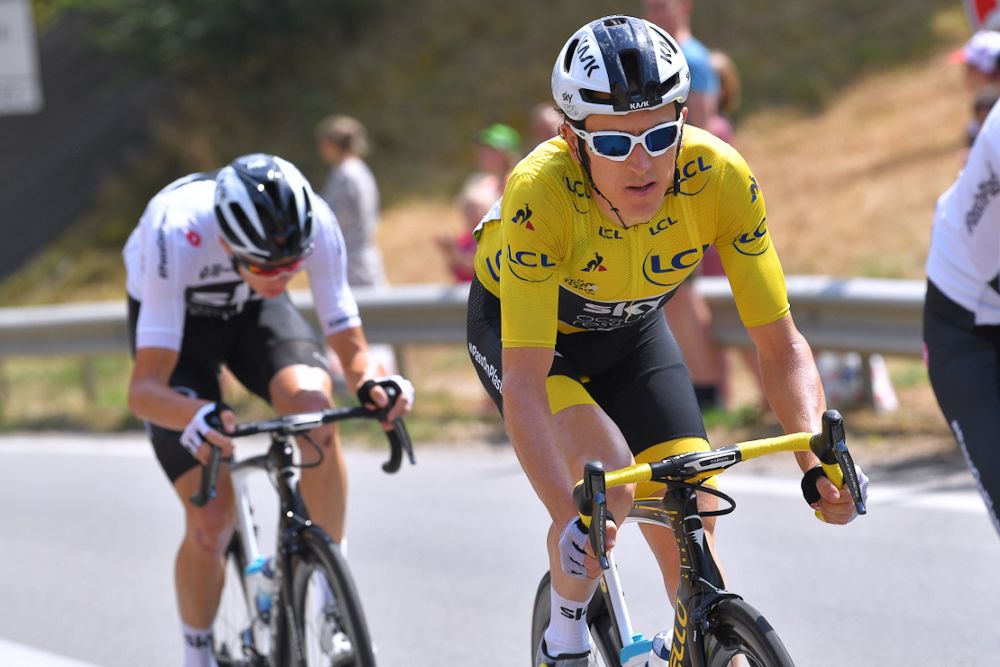 Geraint Thomas in yellow during stage 13 at the Tour de France