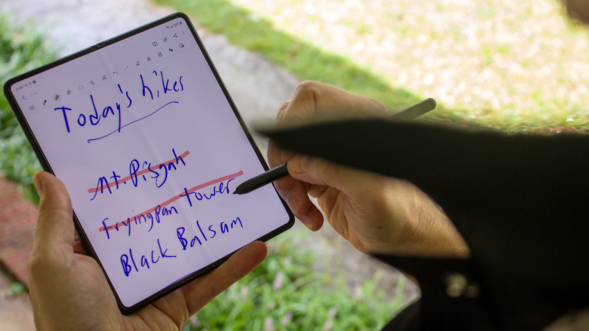Writing notes on a Samsung Galaxy Z Fold 3 with the S Pen Fold Edition