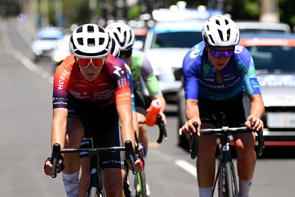India Grangier (Coop-Repsol), Katie Ragusa (Human Powered Health), &nbsp;Matilda Raynolds (BridgeLane) in the breakaway