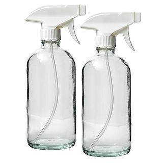 Dmsostore Two Glass Clear 16 Oz. Spray Bottles | White Trigger Sprayer With Adjustable Nozzle From Mist to Stream Multipe Uses: for Plants, Hair, Pets, and Cleaning Products.