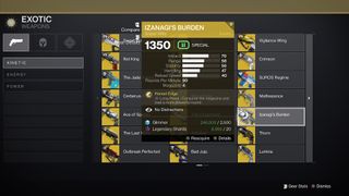 Destiny 2 Exotic weapons collection menu