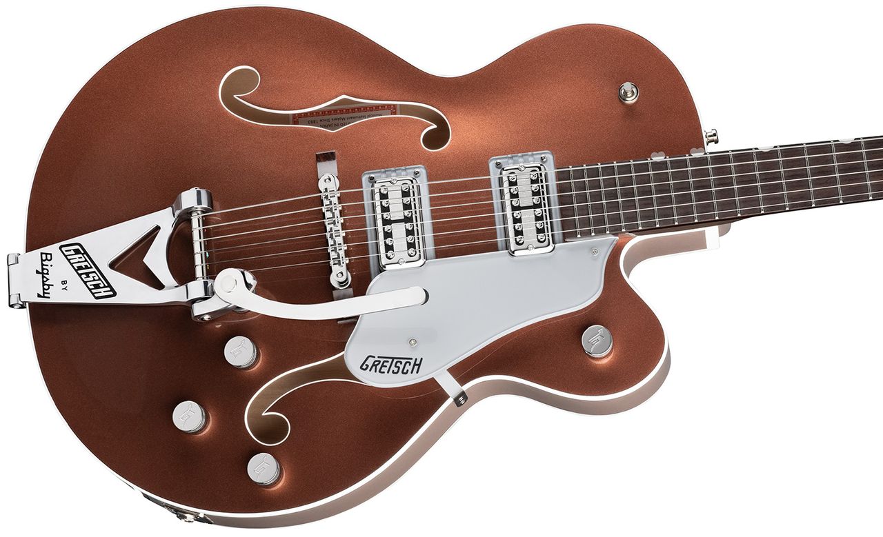 Gretsch G6118T Players Edition Anniversary Hollow Body String-Thru BigsbyTwo-Tone Copper Metallic-Sahara Metallic