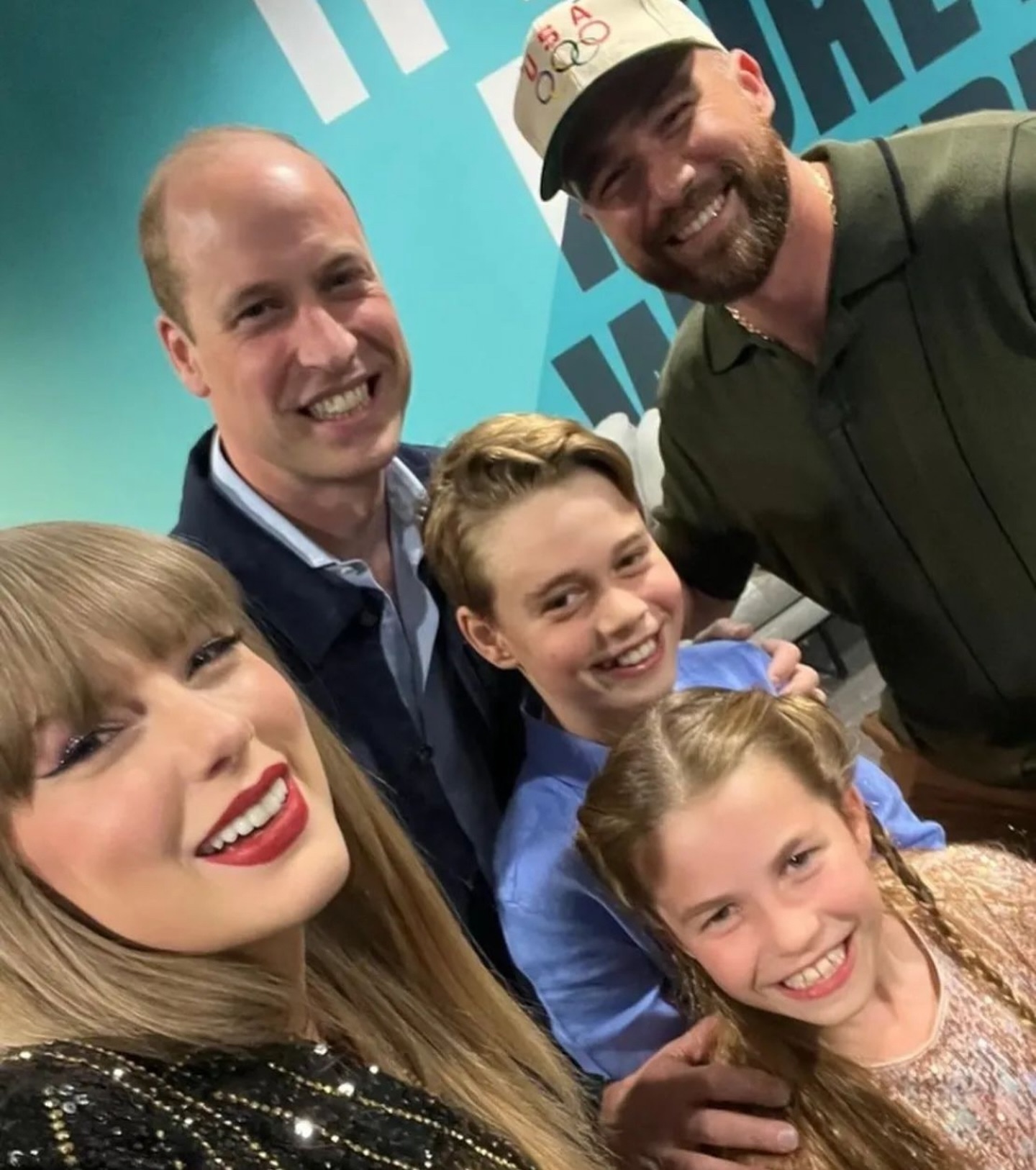 Jason Kelce jokes about his meeting with Princess Charlotte and Prince George and the royal protocol issue he didn't know how to follow, the royals are pictured in a selfie with Taylor Swift