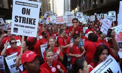 Thousands of Chicago public school teachers and their supporters march through the Loop on Sept. 10: More than 26,000 teachers and support staff hit the picket lines in Chicago this week.