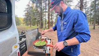 best camping stoves: GSI Outdoors Painnacle Pro 2 Burner stove action shot