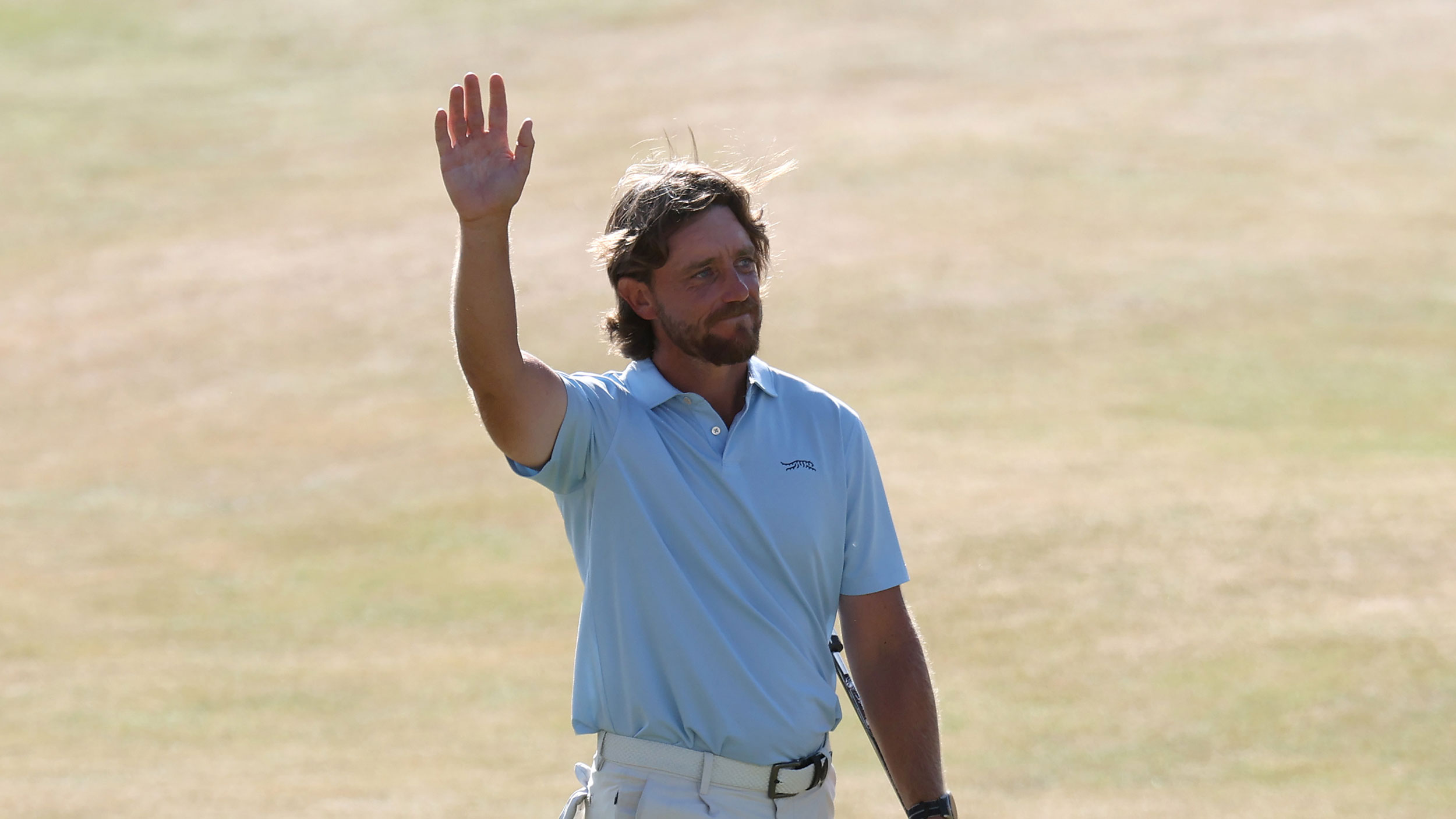 Tommy Fleetwood waves to the crowd following a T4th finish at The Open in 2026