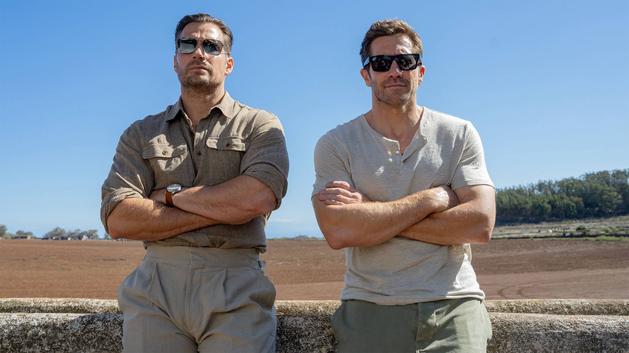 (L-R) Henry Cavill as Sid and Jake Gyllenhaal as Bronco Beauregard in "In the Grey"
