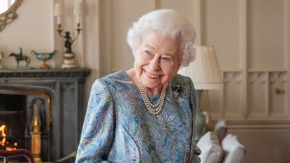 Queen Elizabeth II attends an audience with the President of Switzerland Ignazio Cassis (Not pictured) at Windsor Castle on April 28, 2022 in Windsor, England. 