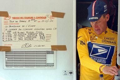 Lance Armstrong, seen here after dope control in stage 19 of the Tour de France, mounted a legal challenge against a book alleging he had used performance-enhancing drugs