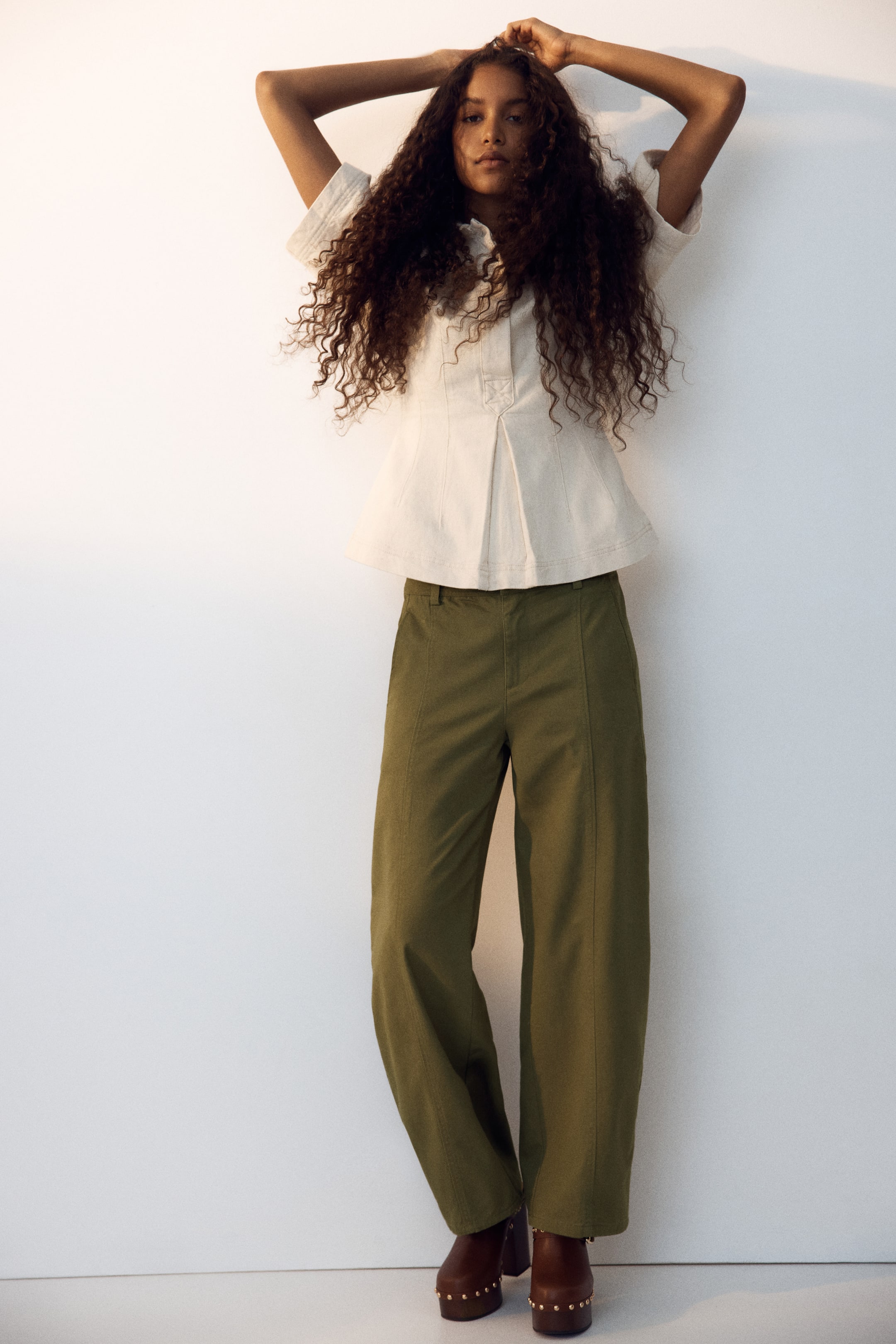 Barrel-Leg Cargo Trousers - Khaki Green