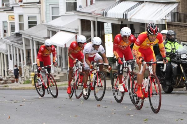The Tecos Cycling team were the only team to go up the hill in formation.