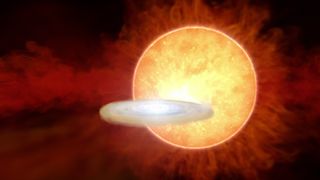 a large orb of firey light explodes outward into the vast emptiness of space