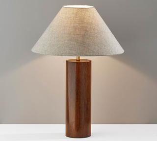 table lamp with wooden cylindrical base