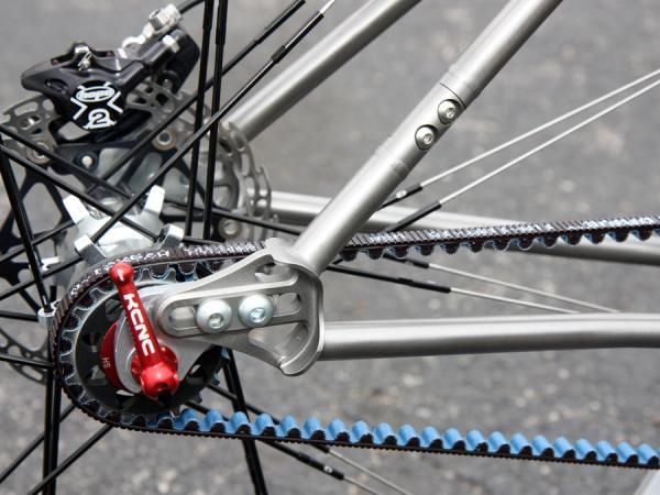 Sliding dropouts on this Alchemy 29er make for fast drivetrain tension and brake adjustments while the split seat stay also allows for a belt drive.