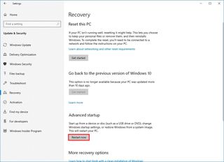 Windows 10 recovery settings