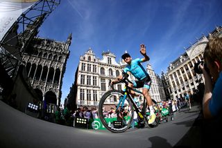 Jakob Fuglsang (Astana) waves to the crowds at the 2019 Tour de France