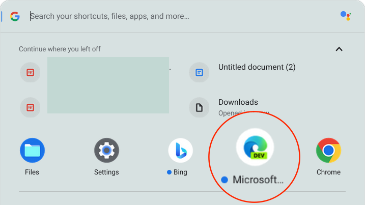 افتح Microsoft Edge Dev على Chromebook