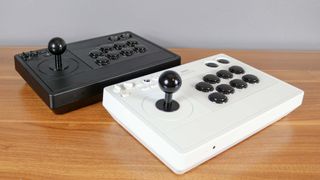 A side by side shot comparing the two versions of the 8BitDo Arcade Stick for Xbox