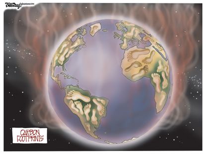 Editorial cartoon World Carbon footprint global warming