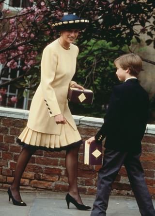 Diana, Princess of Wales (1961 - 1997) with her son Prince William outside St George's Chapel, Windsor, at Easter, April 1992