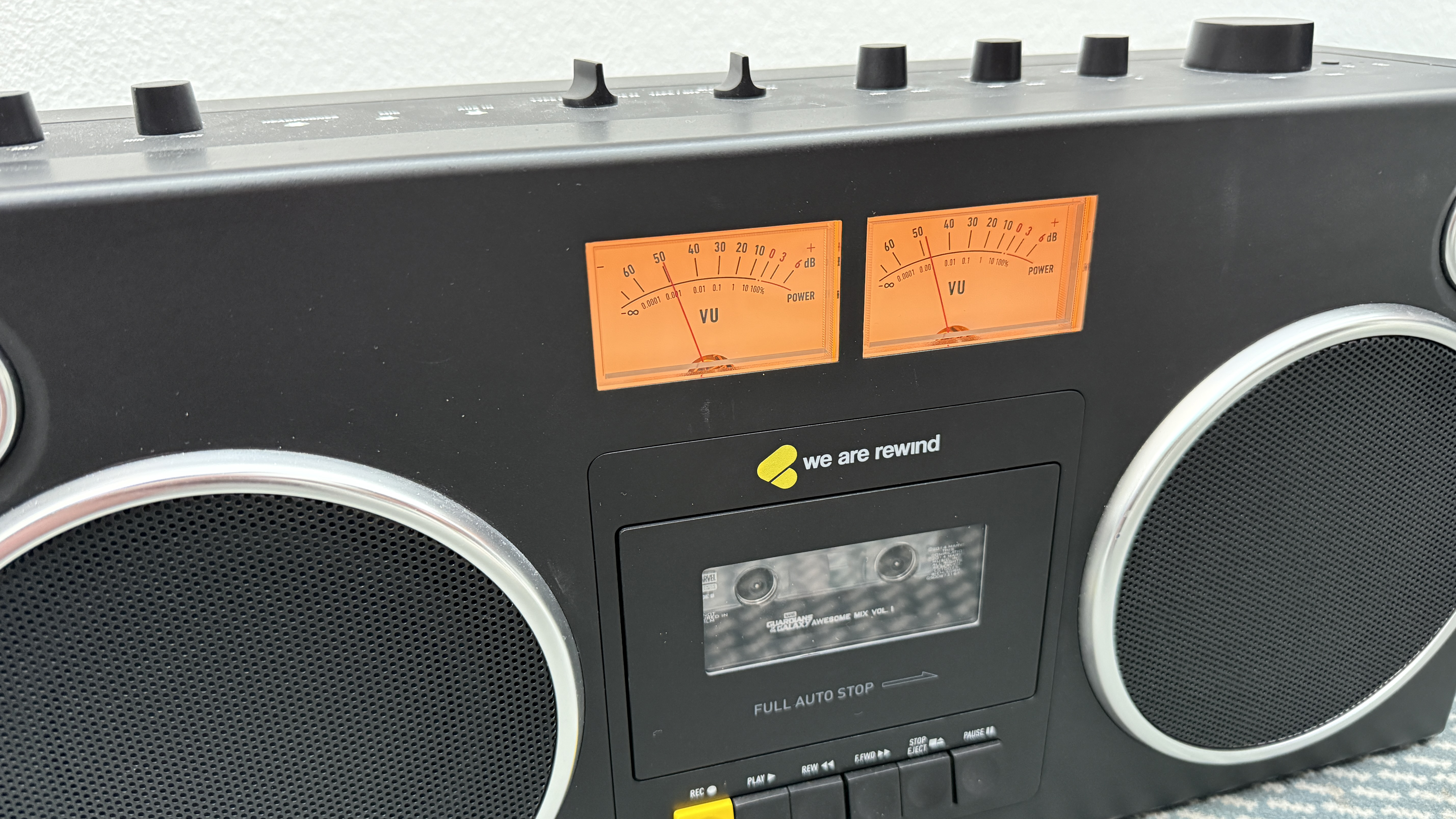 The VU meters of the We Are Rewind GB-001 boombox