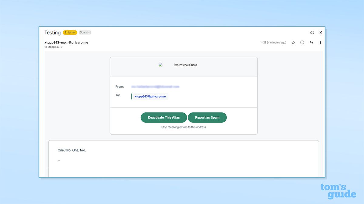 Screenshot of ExpressMailGuard in action