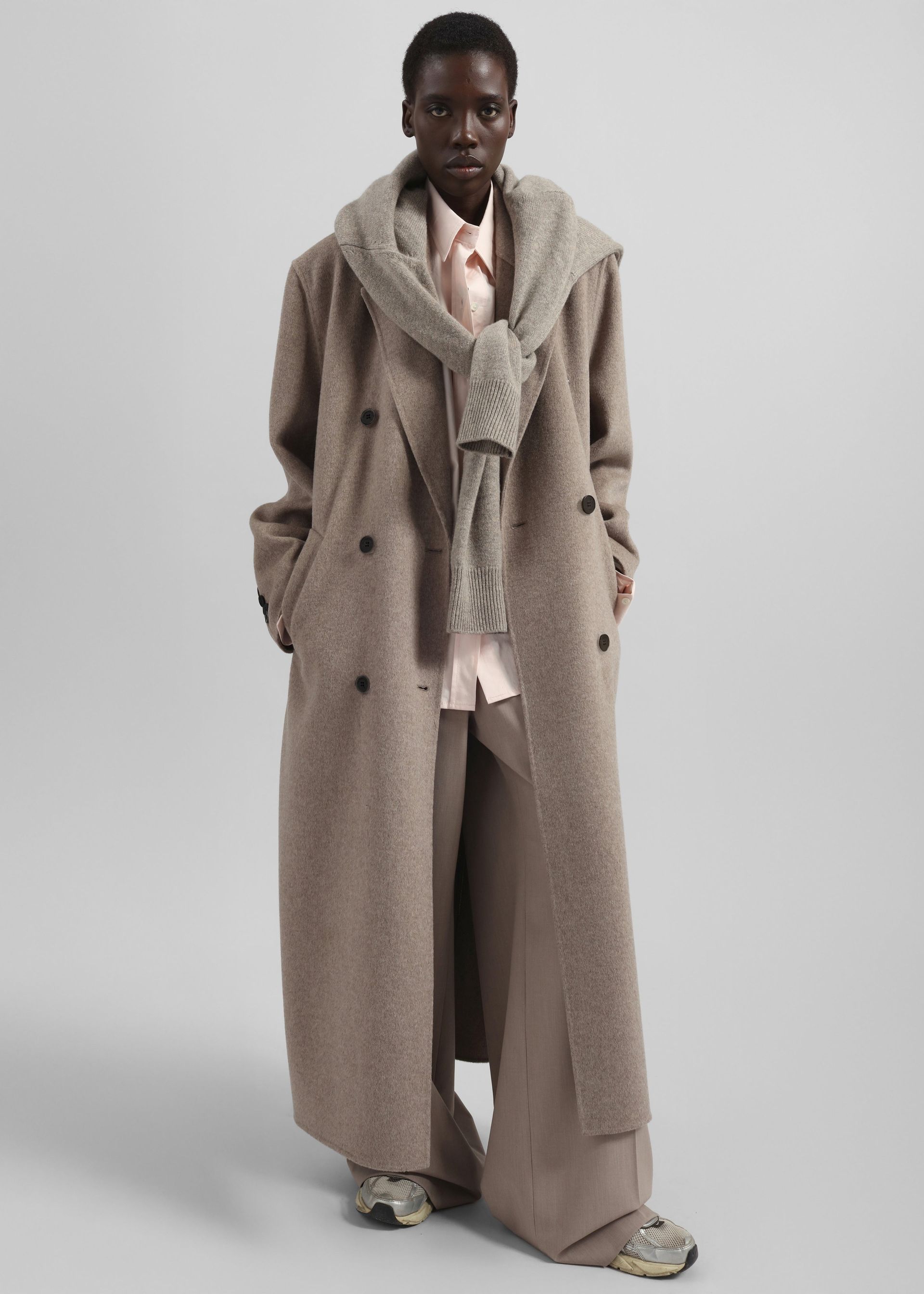 Gaia Double Breasted Coat - Taupe Melange