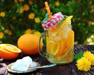 summer drinks in jars in garden