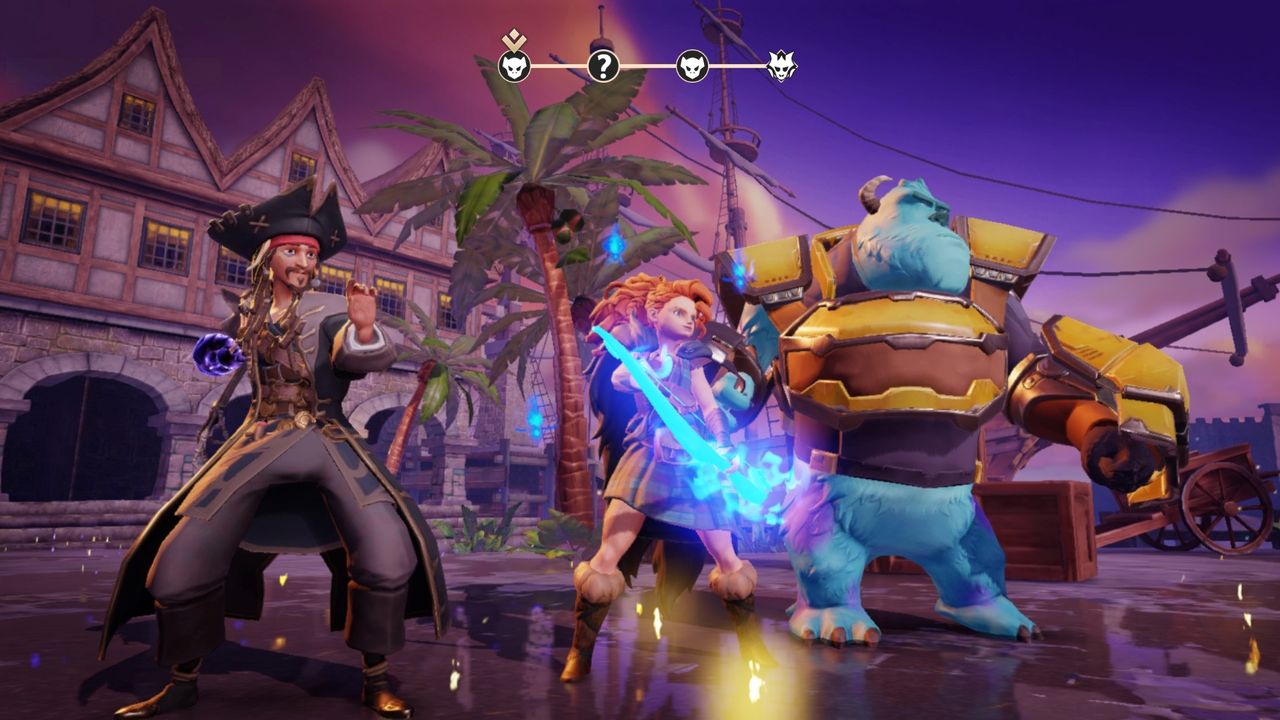 Merida, Sulley, and Jack Sparrow valiantly charge into battle