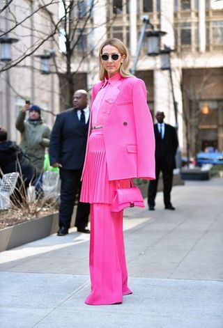 Pink, Clothing, Street fashion, Fashion, Red, Outerwear, Magenta, Snapshot, Coat, Trench coat,