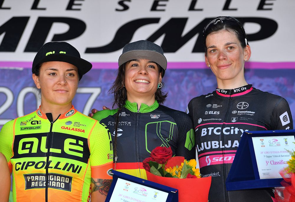 The stage 7 podium at the Giro Rosa.