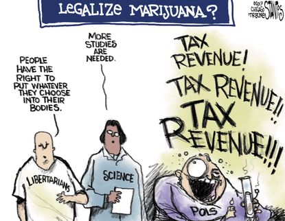Political Cartoon U.S. Marijuana legalization Libertarians Science tax revenue