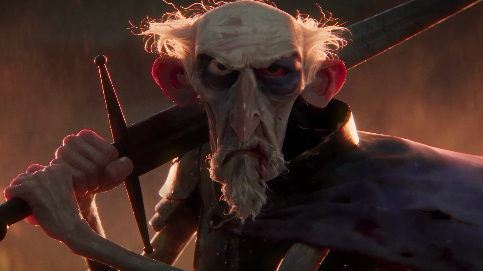 A on man knight holds a sword over his shoulder