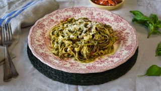 A bowl of spinach pasta made from a Nonna Tonda food subscription box