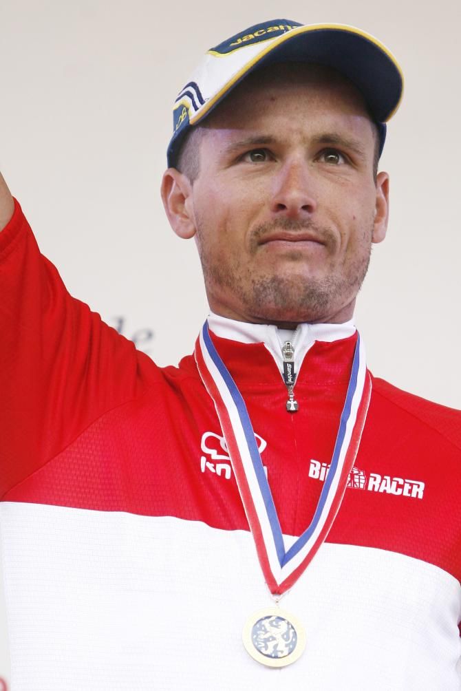 Johnny Hoogerland in the Dutch road champion's jersey