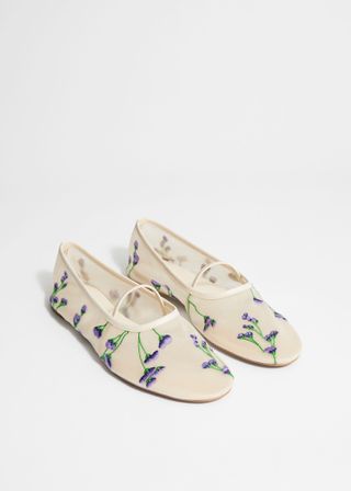 & Other Stories, Floral-Embroidered Ballet Flats