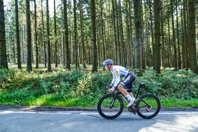 Remco Evenepoel in the new European time trial champion's colours