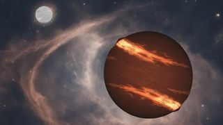 An illustration shows a Jupiter like world orbiting a dead white dwarf star.
