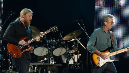 Derek Trucks and Eric Clapton perform at the Eric Clapton's 70th Birthday Concert Celebration at Madison Square Garden on May 1, 2015 in New York City
