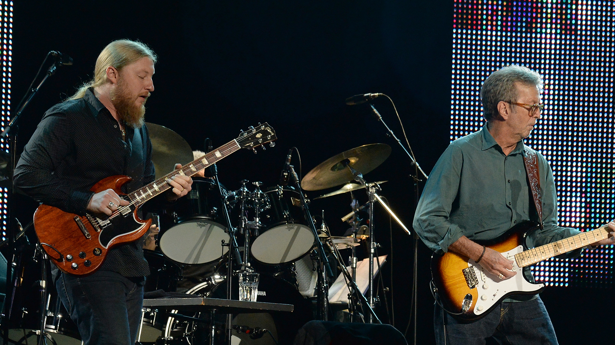 Derek Trucks and Eric Clapton perform at the Eric Clapton's 70th Birthday Concert Celebration at Madison Square Garden on May 1, 2015 in New York City
