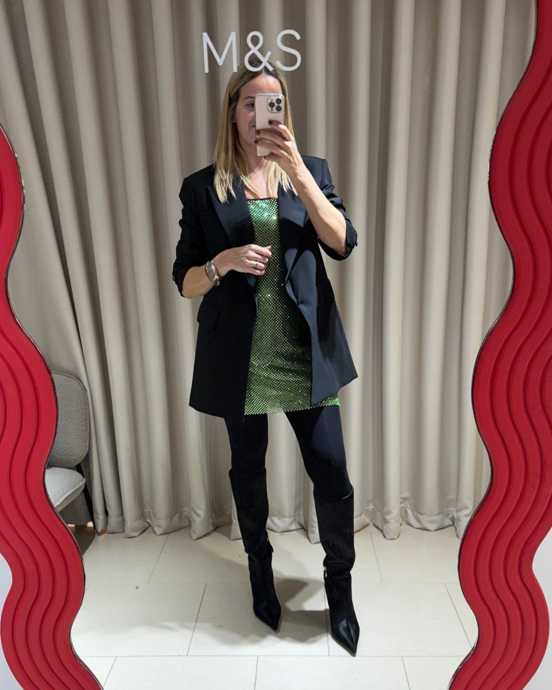 Lily Russo-Bah trying on the new M&amp;amp;S x 16 Arlington collaboration