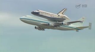 Shuttle Carrier Aircraft Carrying Discovery Lands