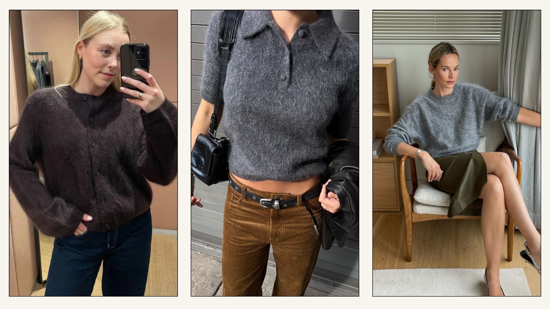 Collage of influencers wearing brushed knits.