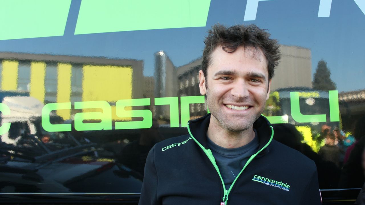 Phil Gaimon at the Cannondale team bus after his first Paris-Roubaix