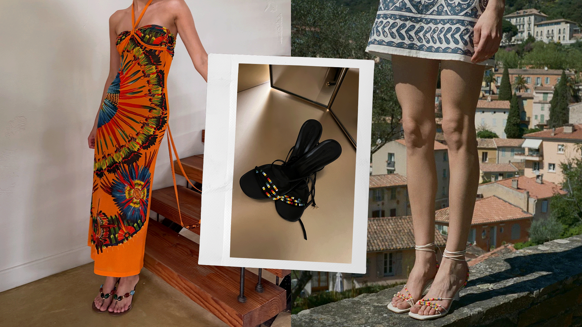 collage of trendy beaded sandals