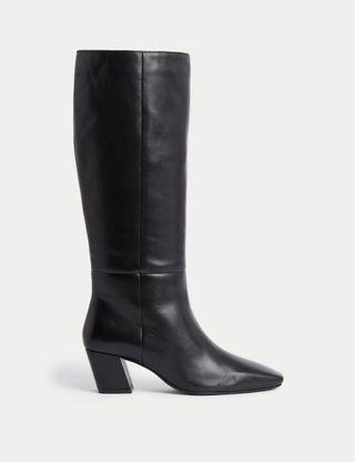 Leather Chisel Toe Knee High Boots