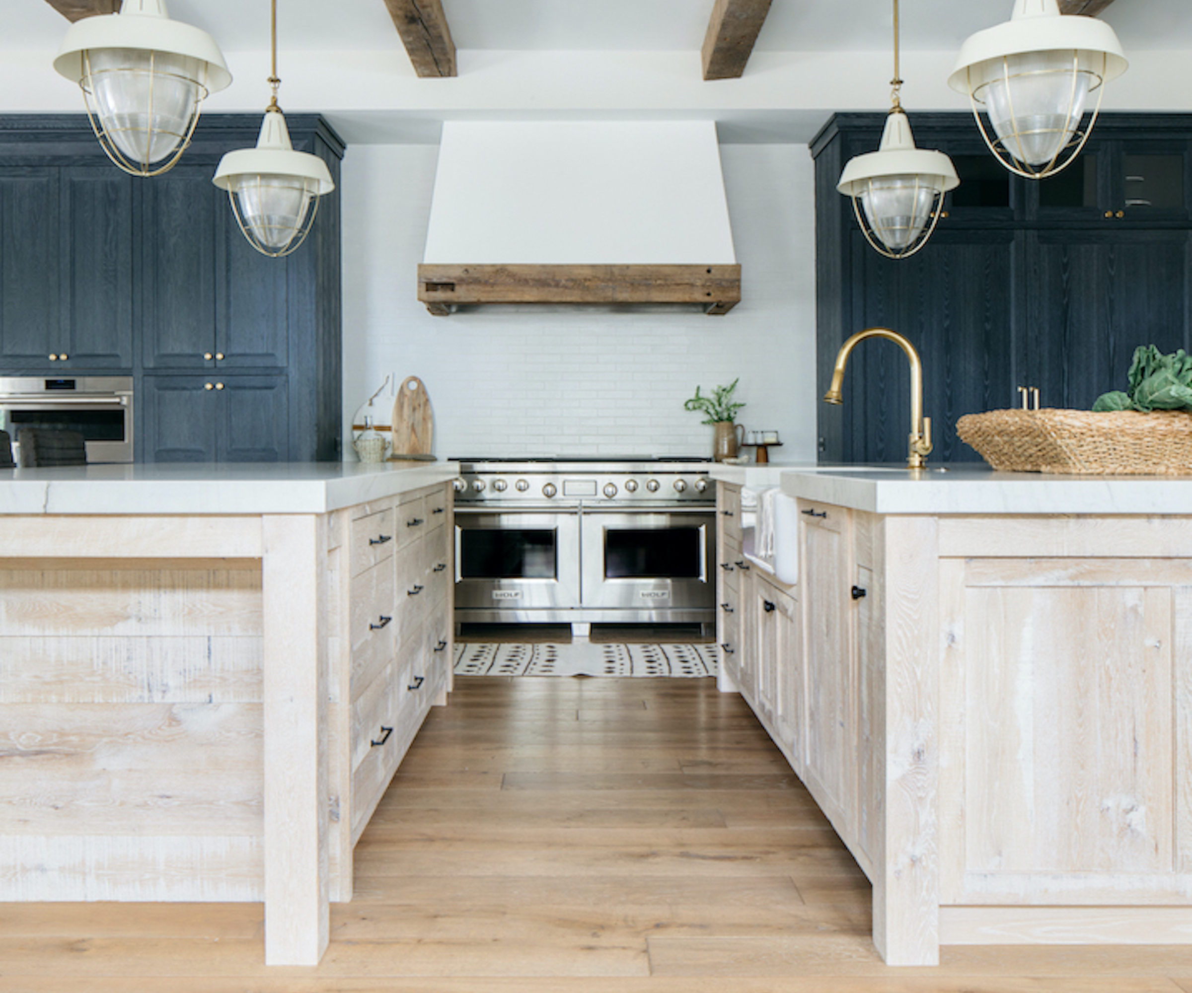 kitchen with two light oak islands